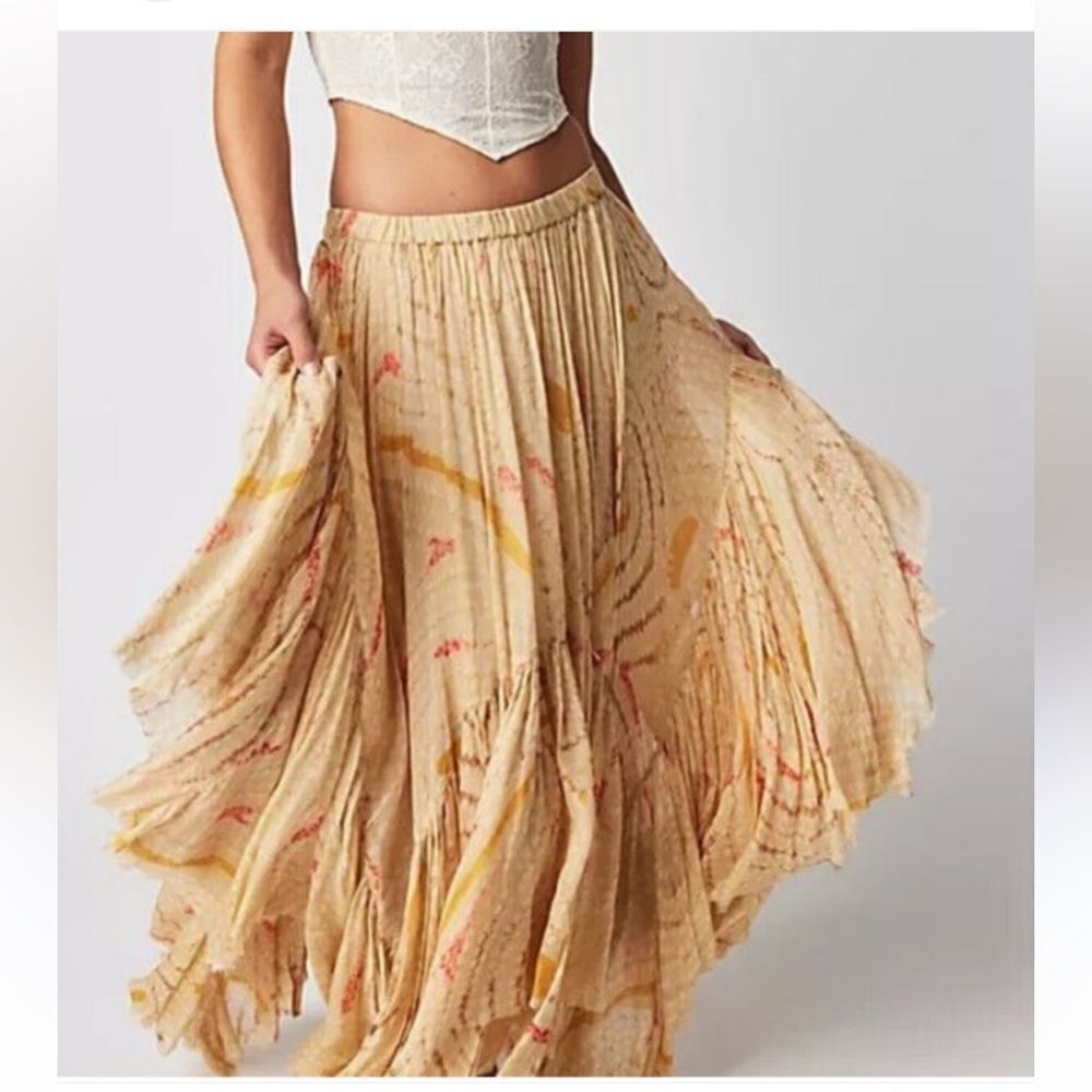 Free People Fp One Clover Skirt Asymmetrical Tiered Mid-rise, print S $3…